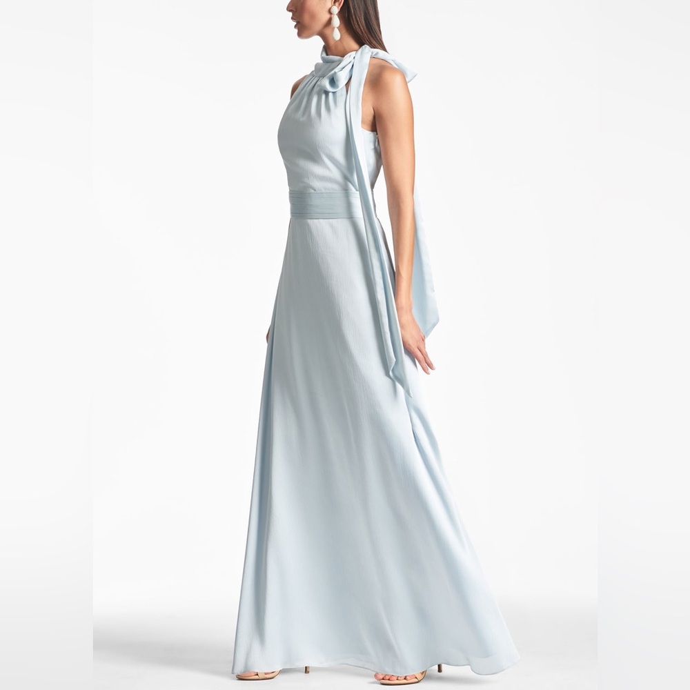 Sachin & Babi Kayla Tie Neck Maxi Crinkle Dress, Ice Blue - Picture 2 of 8